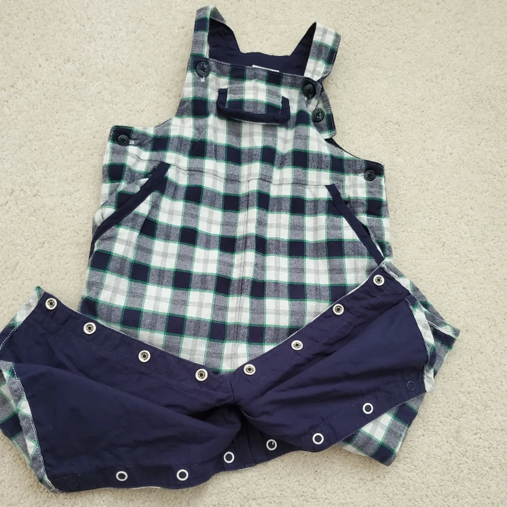 Janie and Jack Baby Boys' Blue, Green Plaid Cotton Overalls sz0-3m